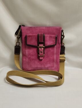 Coach Hamilton Messenger Swingpack Pink Suede Brown Leather Shoulder Bag